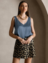 [Bleu Canard Véritable] SilkSilky-FR Sleeveless V Neck Top À Fines Brides 008