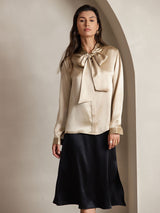 [Champagne] SilkSilky-FR 19Momme Manches longues À Nouer Blouse 001