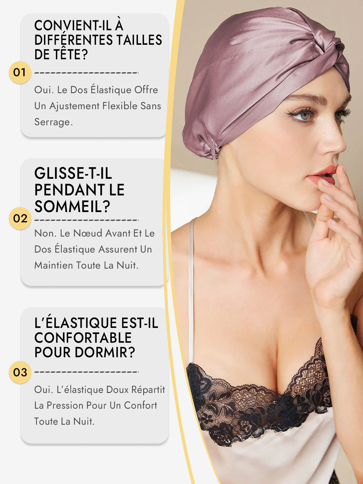 [Mauve Pâle] SilkSilky-FR Bonnets de Nuit 008