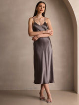 [Kaki Foncé] SilkSilky-FR Sleeveless V Neck Robes 005