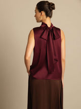 [Rouge Foncé] SilkSilky-FR 19Momme Sans manches Col Haut Blouse 002