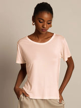 [Rose Clair] SilkSilky-FR Manches courtes Col Rond Femme T-Shirt 003