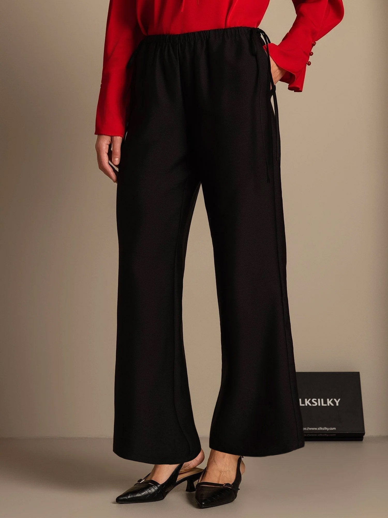 [Noir] SilkSilky-FR 32Momme Soie Womens Pants 003,