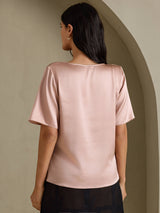 [Toscane] SilkSilky-FR Short Sleeve Cowl Neck Blouse 002