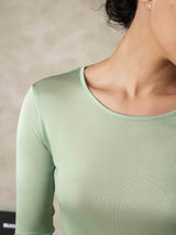 [Vert] SilkSilky-FR Long Sleeve Round Neck Sous Vêtements Longs Femme 005