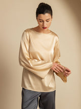 [Champagne] SilkSilky-FR Long Sleeve Boat Neck Blouse 003