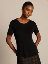 [Noir] SilkSilky-FR Manches courtes Col Rond Femme T-Shirt 001