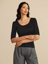 [Noir] SilkSilky-FR Half Sleeve Femme T-Shirt 004