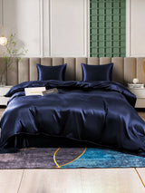 [Bleu Foncé] SilkSilky-FR Parure de Lit Soie 001