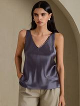 [Gris Foncé] SilkSilky-FR Sleeveless V Neck Top À Fines Brides 003