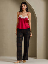 [Rouge Vineux] SilkSilky-FR Spaghetti Strap V Neck Top À Fines Brides 006