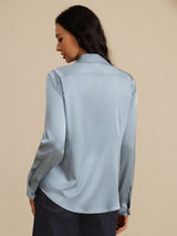 [Bleu Grisâtre] SilkSilky-FR Long Sleeve Lapel Collar Femme Chemise 002