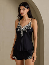 [Noir] SilkSilky-FR Sleeveless V Neck Ensemble Camisole 003