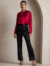 [Rouge Vineux] SilkSilky-FR 19Momme Manches longues À Nouer Blouse 003