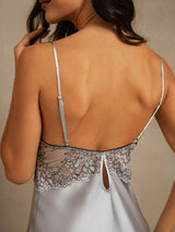 [Bleu Grisâtre] SilkSilky-FR Sleeveless Deep V Neck Chemises de nuit 004