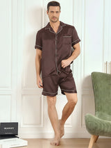 [Café] SilkSilky-FR Manches courtes Col Cranté Homme Pyjamas 004