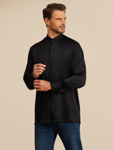 [Noir] SilkSilky-FR Long Sleeve Stand Collar Homme Chemise 005