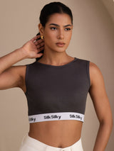 [Gris] SilkSilky-FR Sleeveless Crew Neck Top À Fines Brides 003