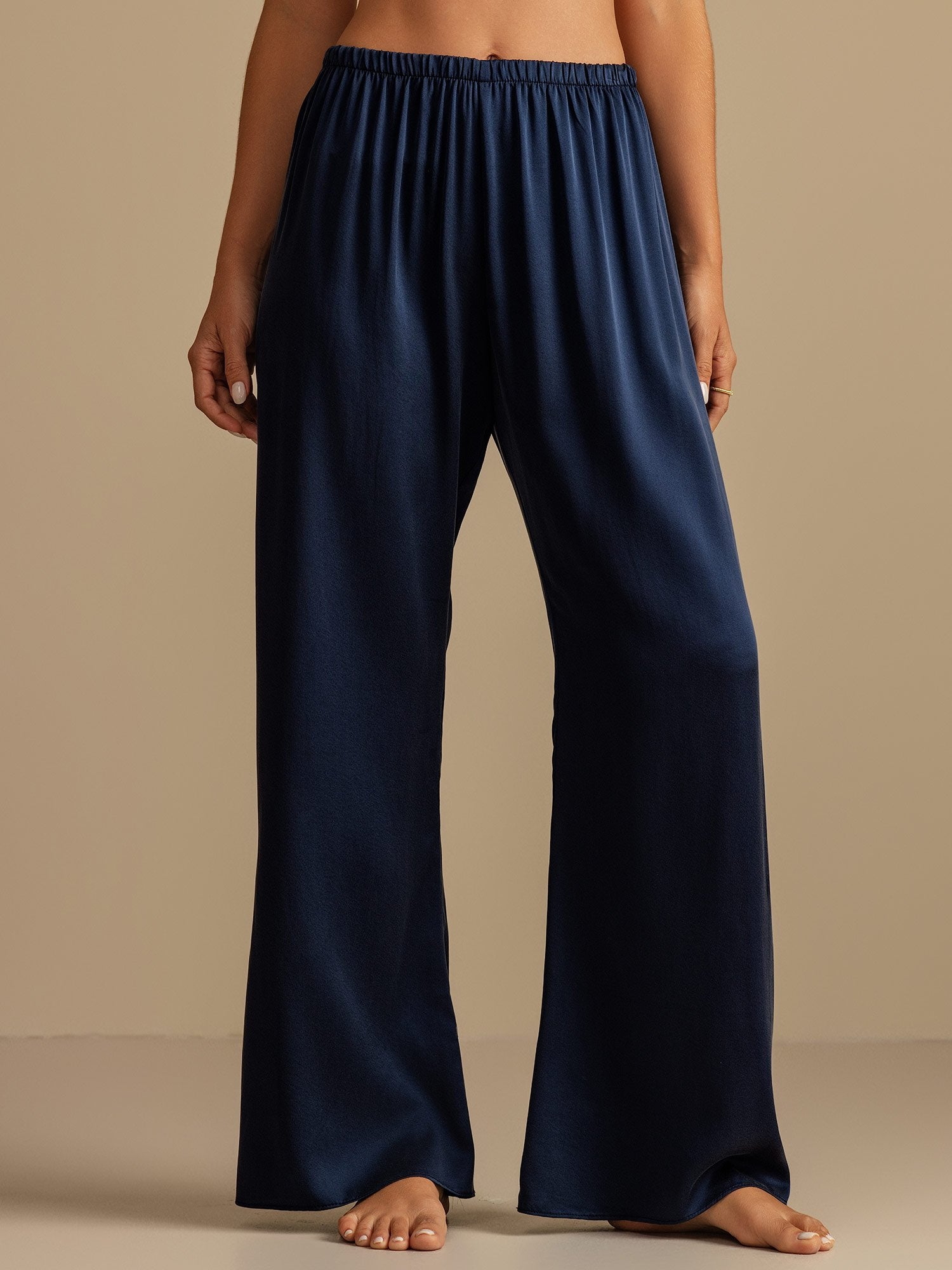 [Bleu Foncé] SilkSilky-FR 19Momme Soie Womens Sleep Bottoms 006,