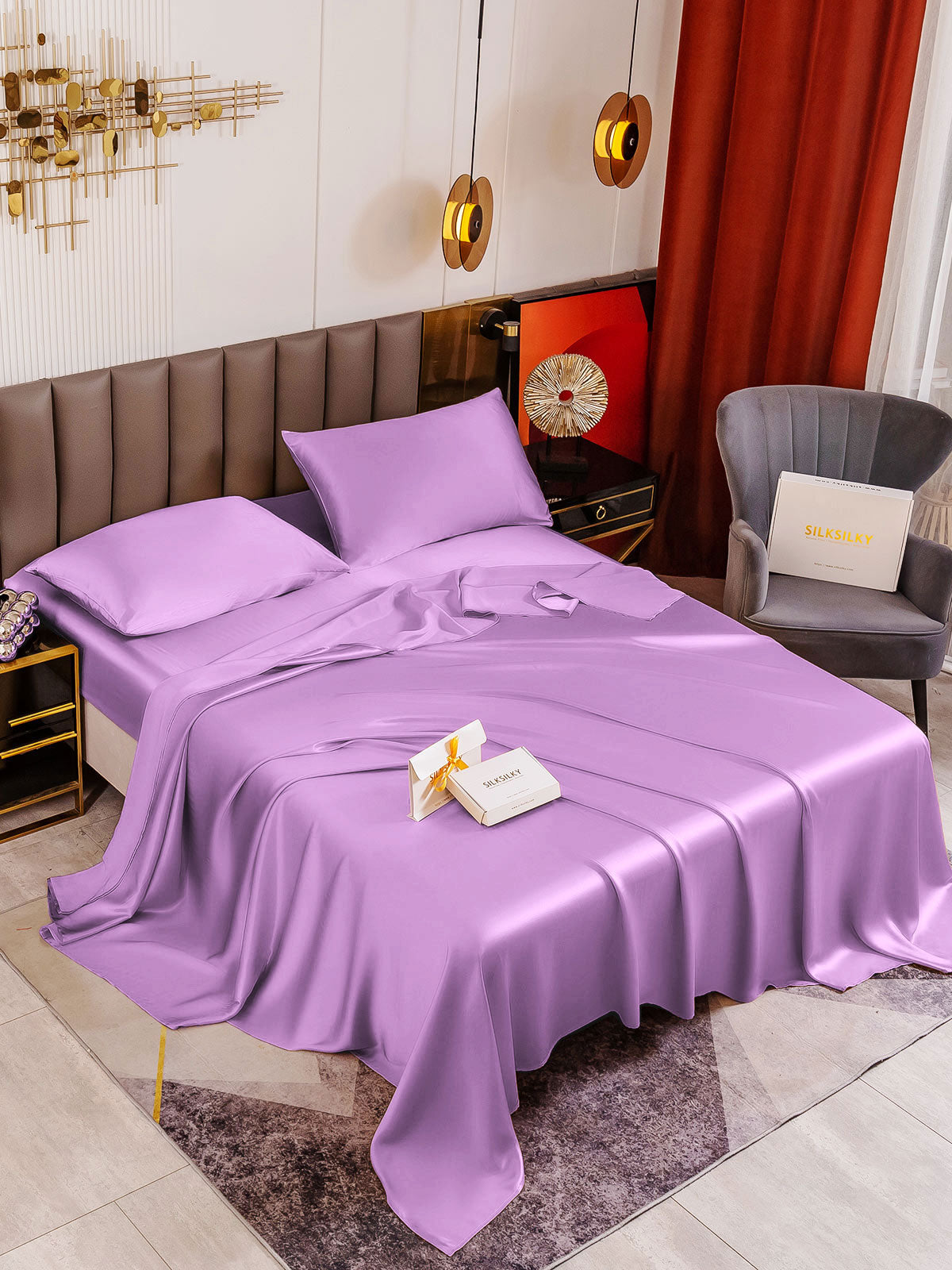 19Momme 4pièces soie 1x drap housse+1xDraps Plat+2x taies d‘oreiller