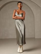 [Vert Grisâtre] SilkSilky-FR Sleeveless V Neck Robes 001