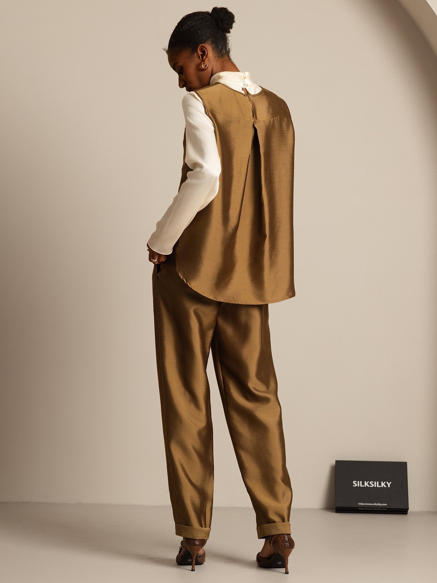 [Bronze] SilkSilky-FR 32Momme Soie Womens Vest 007,