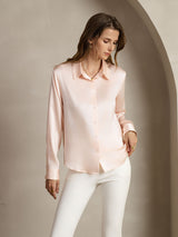 [Rose Clair] SilkSilky-FR Long Sleeve Lapel Collar Femme Chemise 006