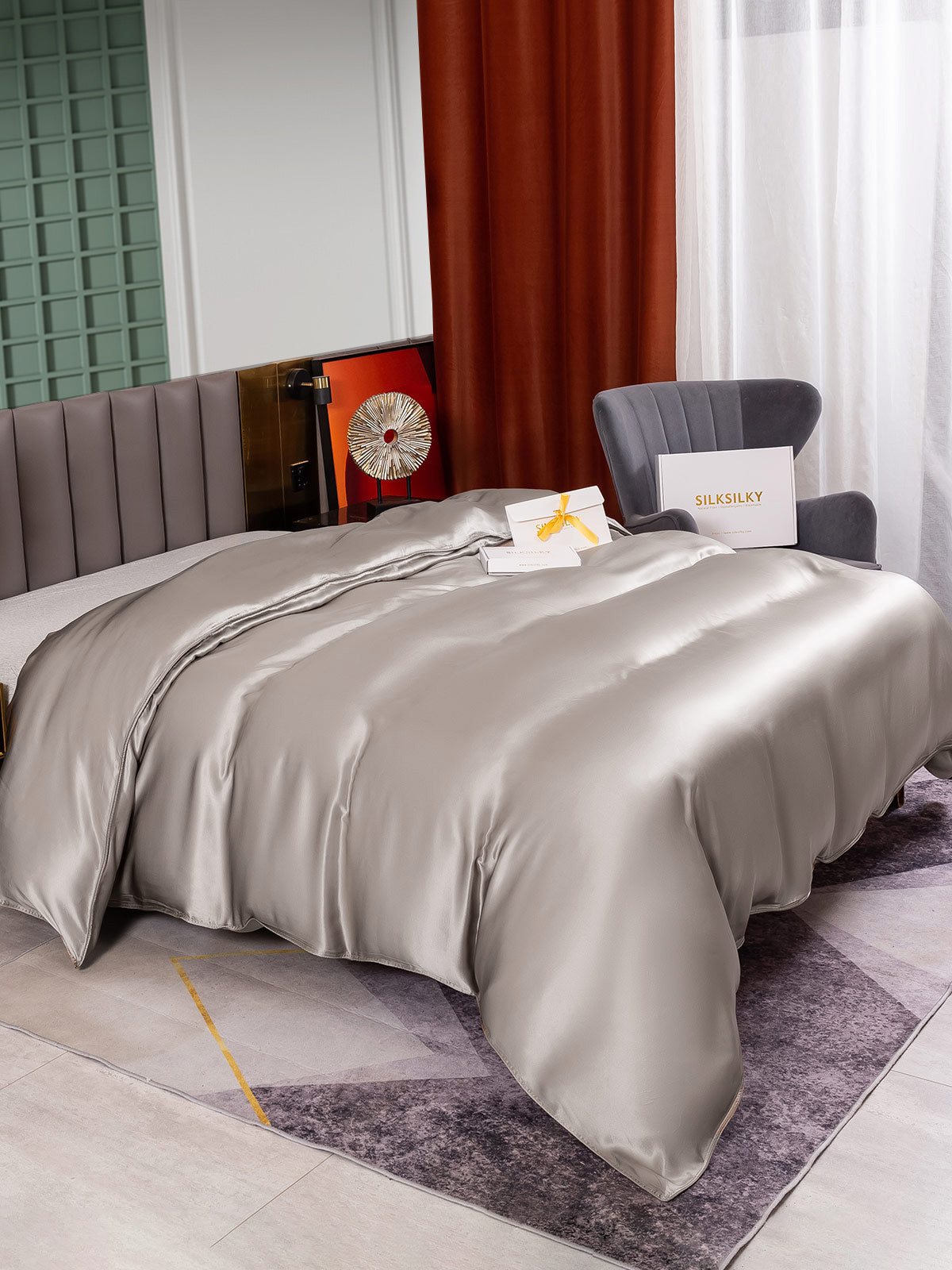 SilkSilky-FR 25Momme Pure Soie Duvet Cover Gris 004