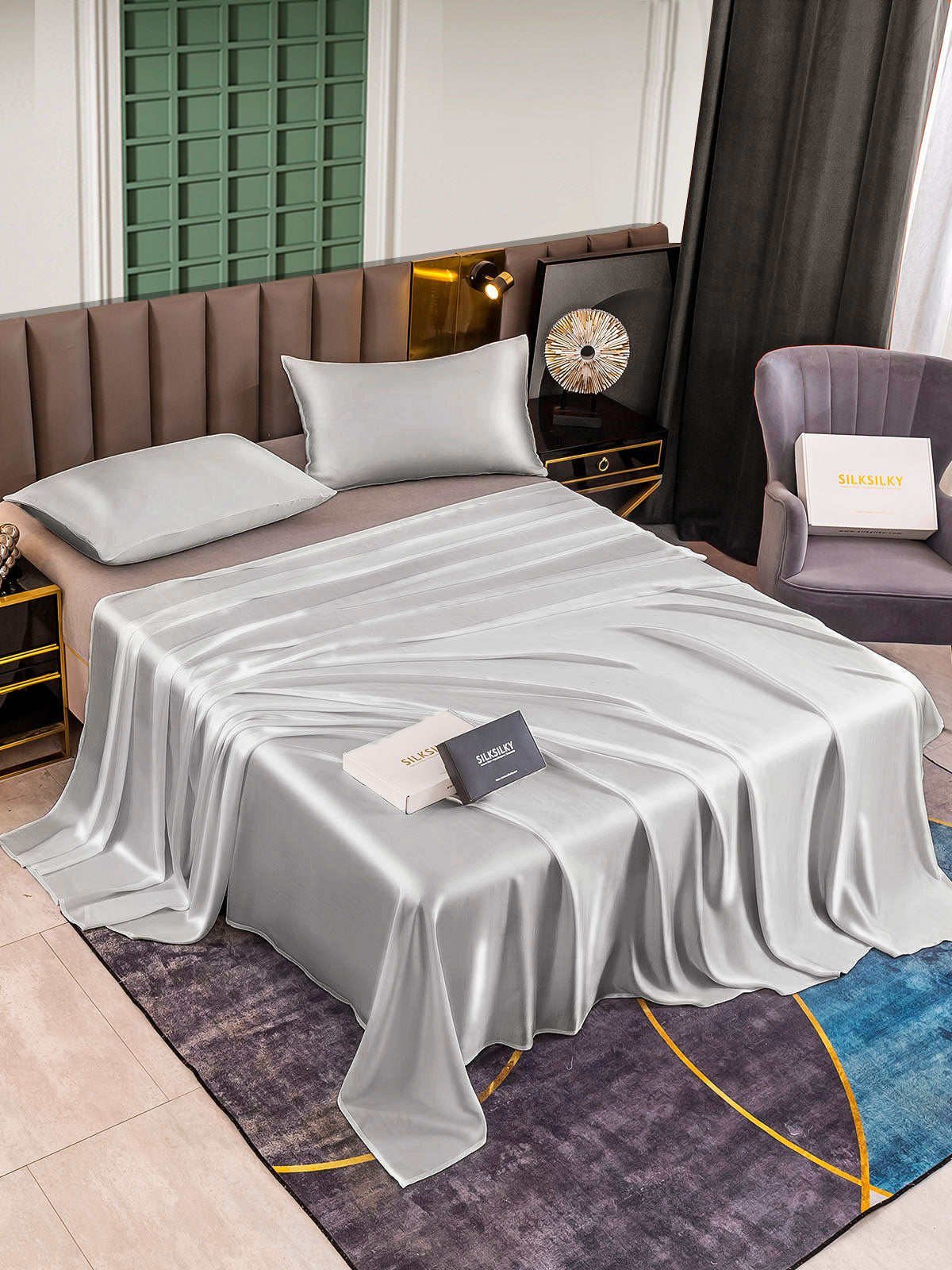 [Argent] SilkSilky-FR 25Momme Pure Soie Bedding Set 003
