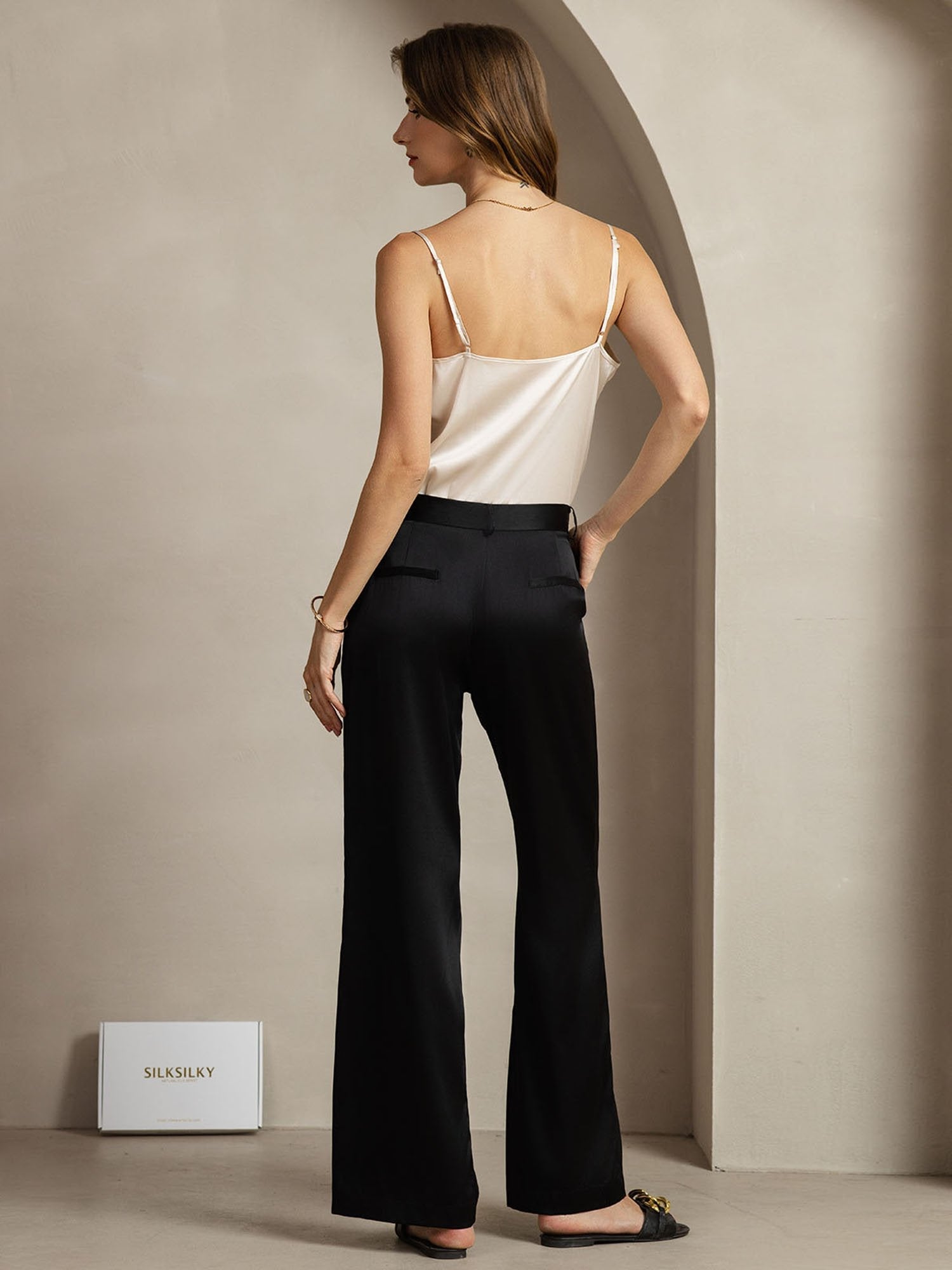 [Noir] SilkSilky-FR 19Momme Soie Womens Pants 006
