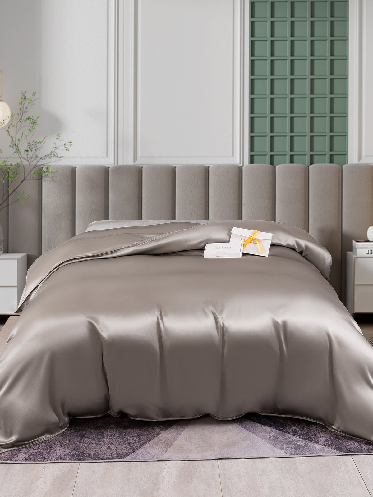 SilkSilky-FR 25Momme Pure Soie Duvet Cover Gris 001