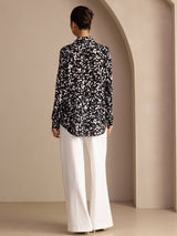 [Moucheté Noir] SilkSilky-FR Long Sleeve Lapel Collar Blouse 002