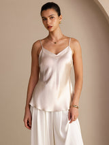 [Beige] SilkSilky-FR Sleeveless V Neck Top À Fines Brides 001