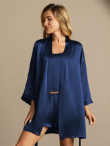 [Bleu Foncé] SilkSilky-FR 3/4 Sleeve Scoop Neck Femme Pyjamas 007