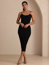 [Noir] SilkSilky-FR Spaghetti Strap Square Neck Robes 005