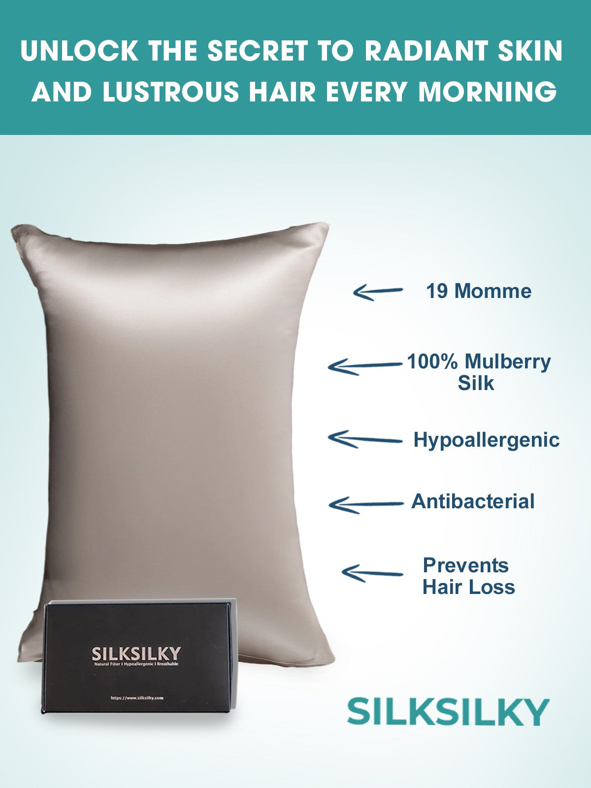 [Gris] SilkSilky-FR 19Momme Pure Soie Pillowcase 002