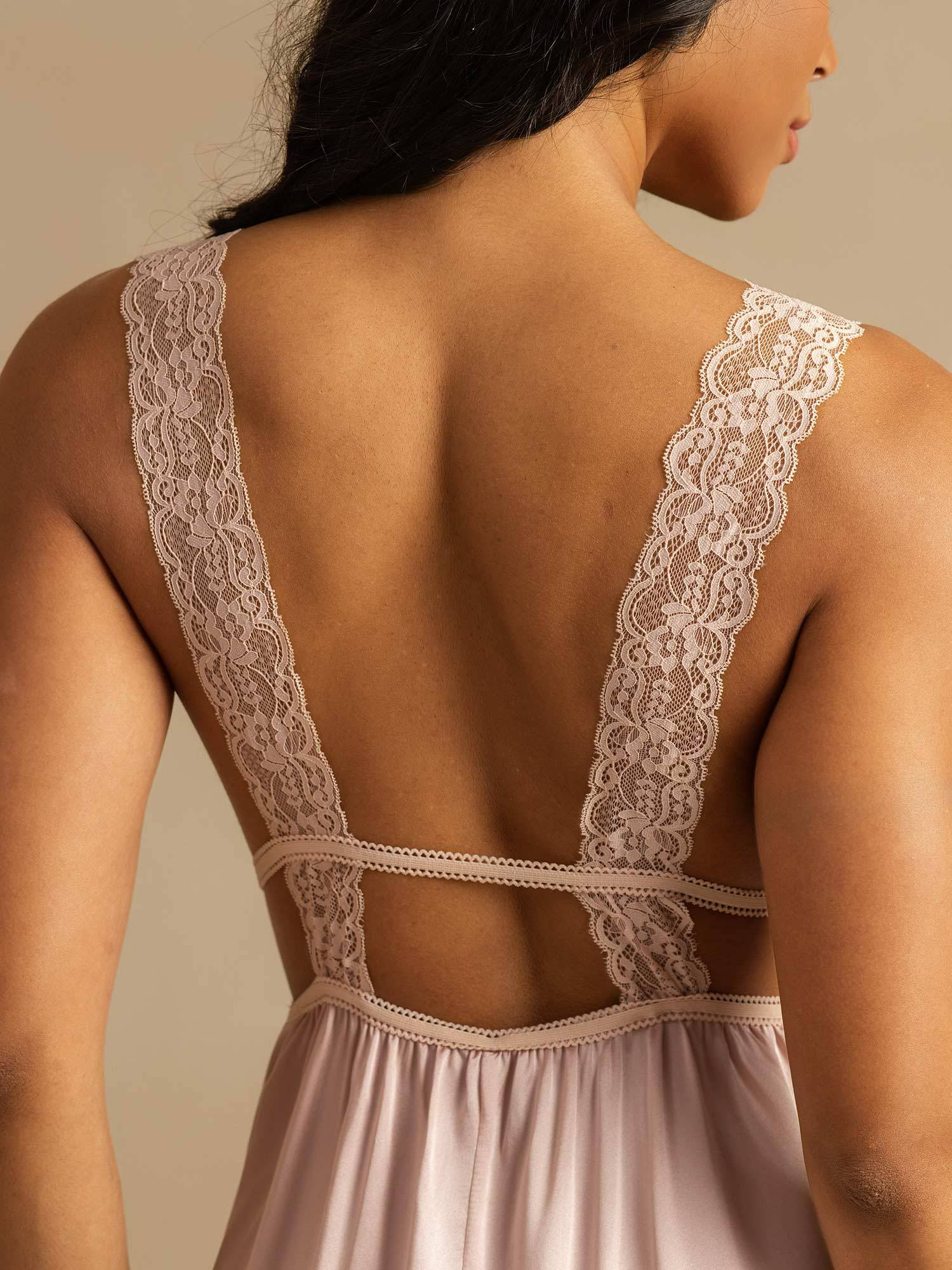 [Rose] SilkSilky-FR Sleeveless Deep V Neck Chemises de nuit 007
