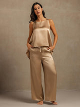 [Champagne] SilkSilky-FR Sleeveless Scoop Neck Top À Fines Brides 006