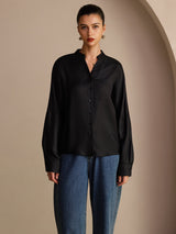 [Noir] SilkSilky-FR Long Sleeve Blouse 003