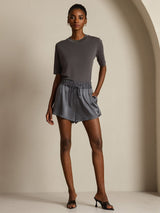 [Gris] SilkSilky-FR Half Sleeve Crew Neck Femme T-Shirt 009