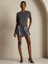 [Gris] SilkSilky-FR Half Sleeve Crew Neck Femme T-Shirt 009