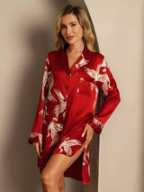 [Rouge Foncé] SilkSilky-FR 19Momme Manches longues Col Cranté Chemise pour dormir 008