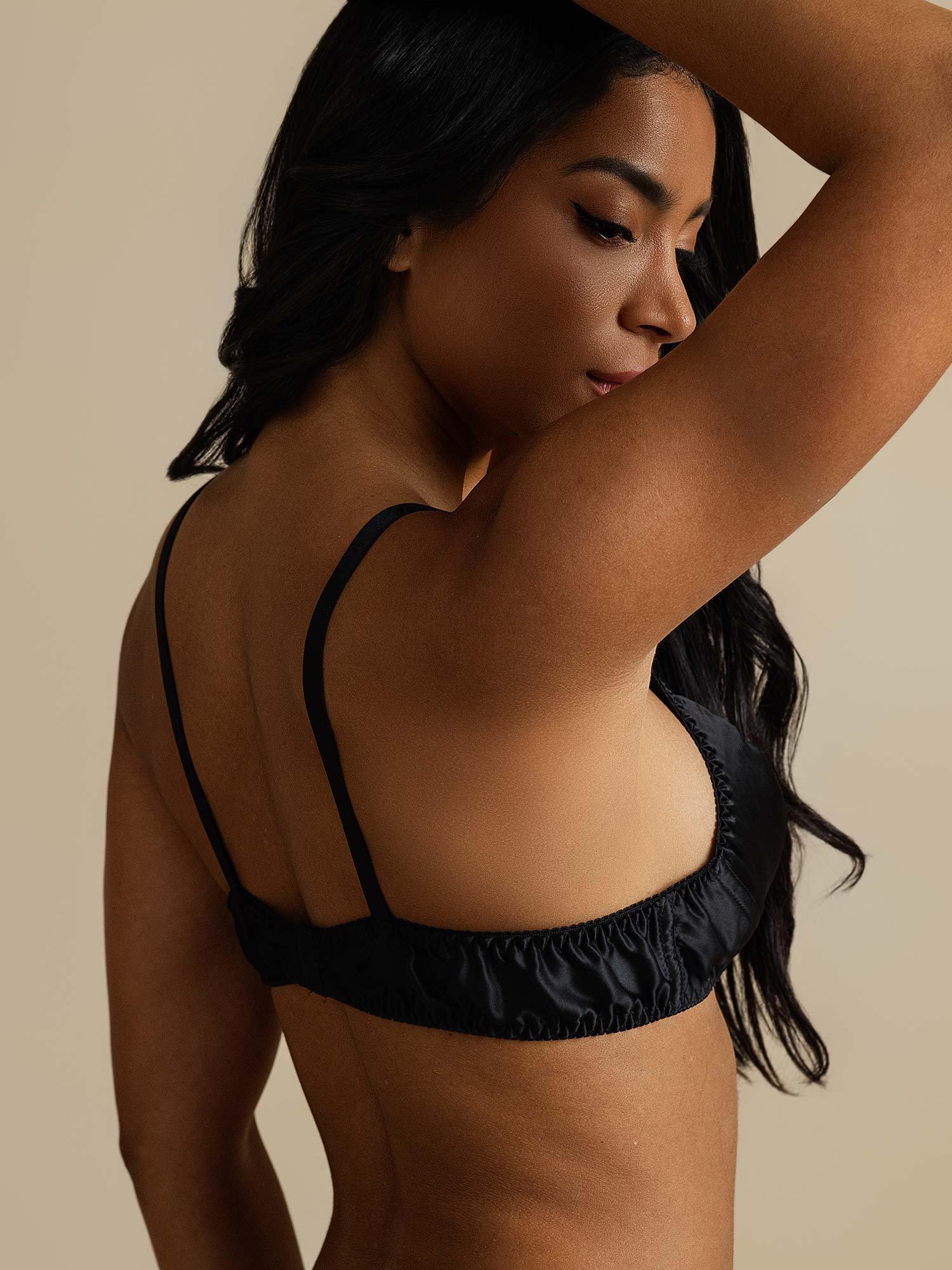 [Noir] SilkSilky-FR Soie Bra 005,