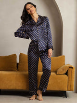 [Chaîne Marine] SilkSilky-FR Long Sleeve Lapel Collar Femme Pyjamas 002