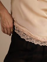 [Champagne] SilkSilky-FR Spaghetti Strap V Neck Top À Fines Brides 005