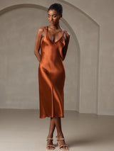 [Caramel] SilkSilky-FR Pure Soie Sans manches Col en V Robes 002