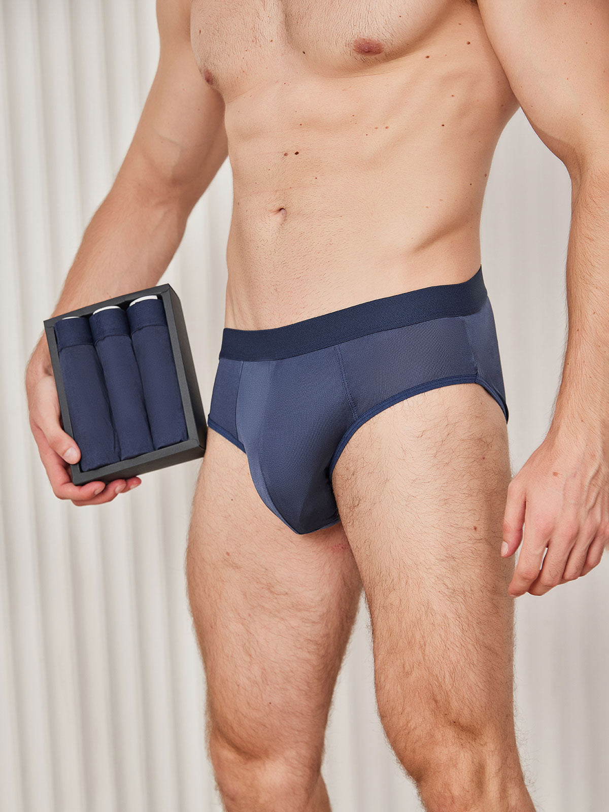 [Bleu Foncé] SilkSilky-FR Pure Soie Mens Underwear 001