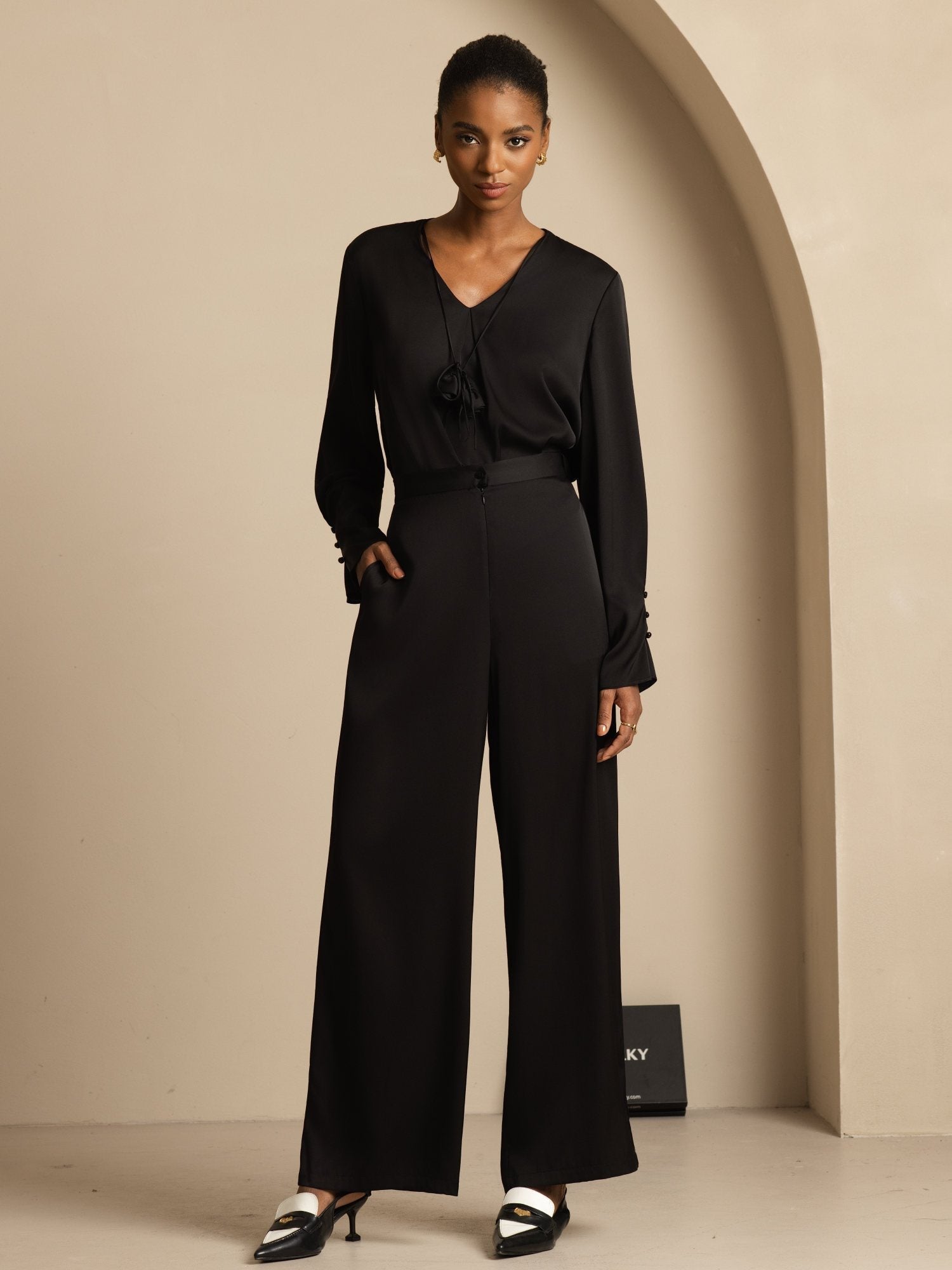 [Noir] SilkSilky-FR 19Momme Soie Womens Pants 006