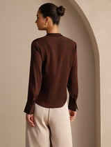 [Chocolat Noir] SilkSilky-FR Long Sleeve Tie Neck Blouse 002