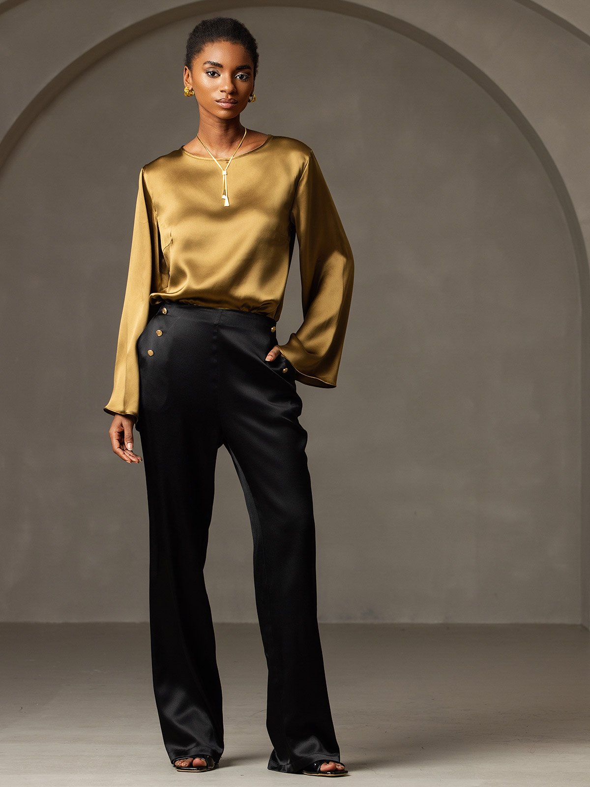 [Noir] SilkSilky-FR 19Momme Soie Womens Pants 001